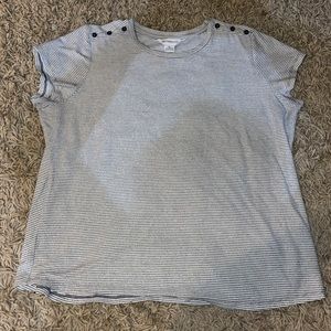 LIZ CLAIBORNE Gray Striped Tshirt Cap Sleeve XL